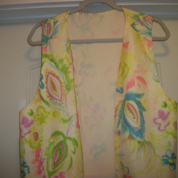 BOHO HIPPIE 70S YELLOWS PASTELS PRETTY VEST LG - Picture 2 of 7
